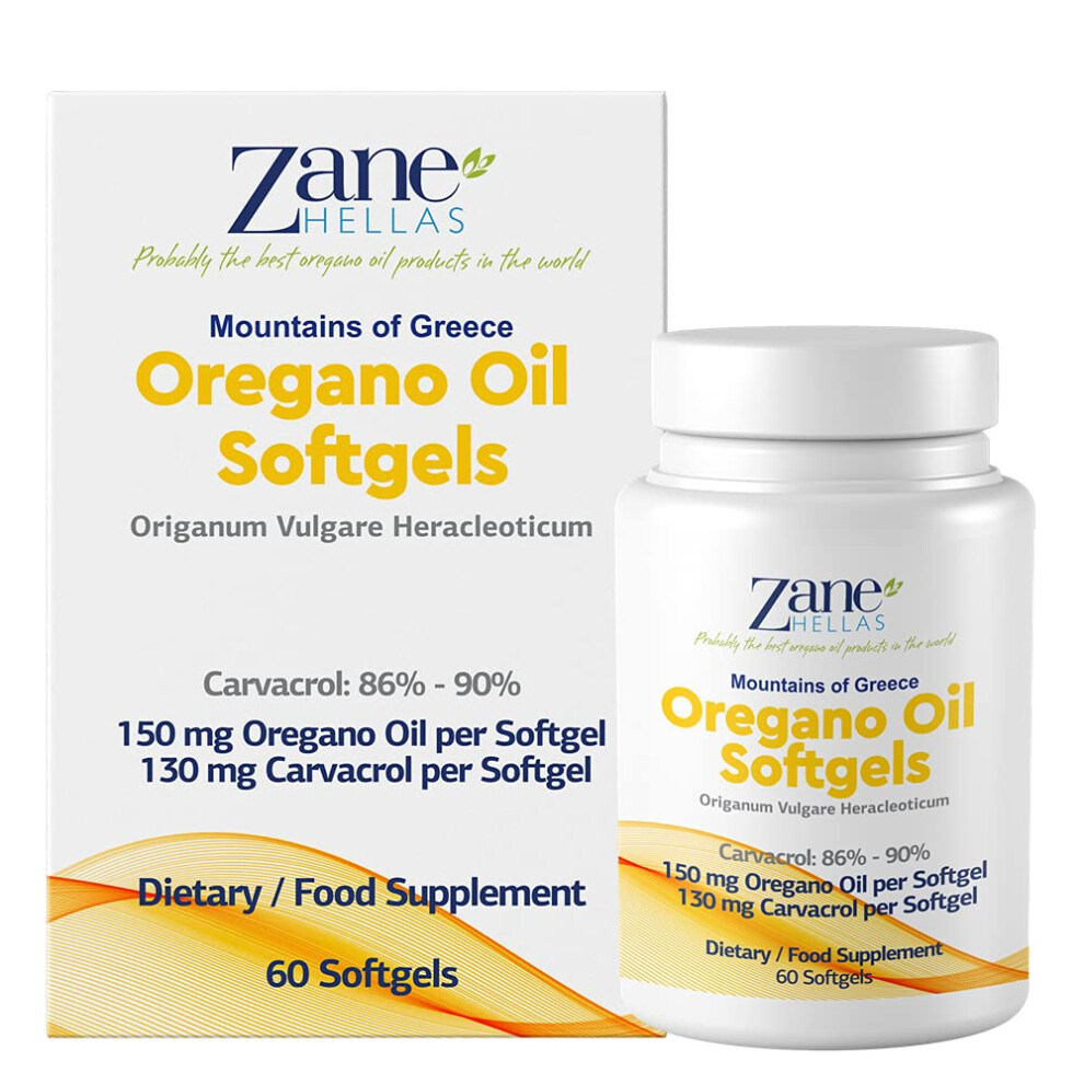Zane Vitale Zane | 130 Mg Carvacrol - 150 Mg Oregano Oil Per Softgel. World's Highest Concentration Oregano Oil Capsule. 60 Softgels.