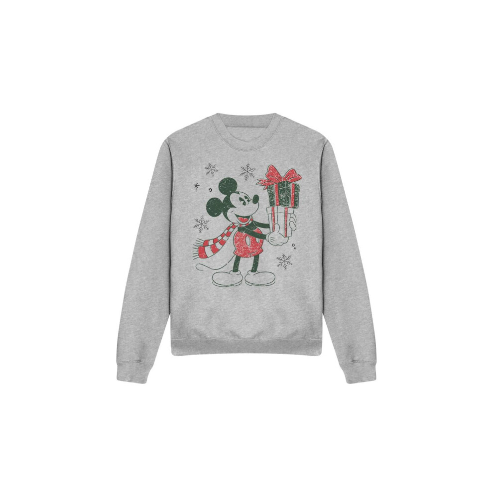 Disney (L, Sport Heather) Unisex Adult Mickey Mouse Present Christmas Sweatshirt