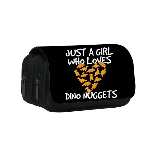 (Style2) Cute Dinosaur Shaped Chicken Block Print Student Double Bag Layer Storage