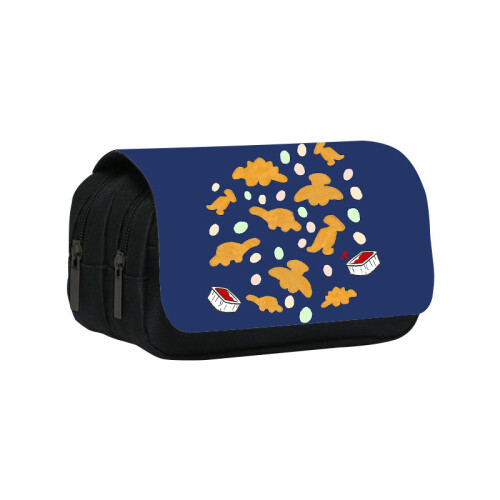 (Style1) Cute Dinosaur Shaped Chicken Block Print Student Double Bag Layer Storage