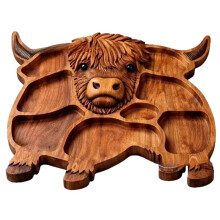 Wood Charcuterie Board Highland Cow Design, Natural Wood Serving Board Rustic Serving Tray, Cheese Platter Snack Board B