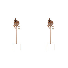 2X Garden Bird House with Pole Metal Bird Feeders Garden Stakes Bird Houses for Courtyard Backyard Patio Outdoor Style E