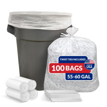 Reli. 55 Gallon Sopsäckar Tung Duty (100-pack) | Klara | Snoddar Inkluderade | Extra Tåliga, Läcksäkra