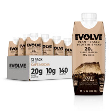 Evolve Shake Proteico Vegetale, Caffè Mocha, 20g di Proteine Vegane, Senza Latticini, 10g di Fibre, 11oz, (12 Confezioni)