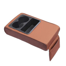 Cojín reposabrazos para coche con 2 portavasos, funda protectora universal de cuero para consola central con bolsillo para el codo.
