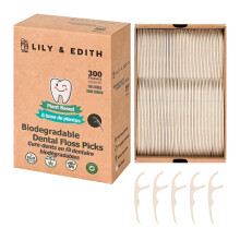 LILY & EDITH Växtbaserade Tandtrådspinnar 300 St, Fluoridfria, Straw Wheat, Zero Waste Förpackning