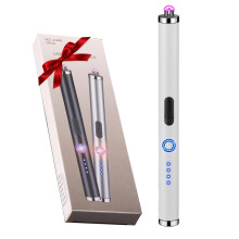 COMANYI Briquet à double arc - Électrique, rechargeable USB, coupe-vent, sans flamme avec affichage LED (Blanc)