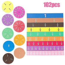 102 piezas de fichas magnéticas de fracciones de arcoíris en forma de círculos, material didáctico para matemáticas de primaria.