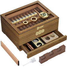 LIHTUN Cigar Humidor, Glaslock Desktop Cigarbox med Hygrometer och Fuktare