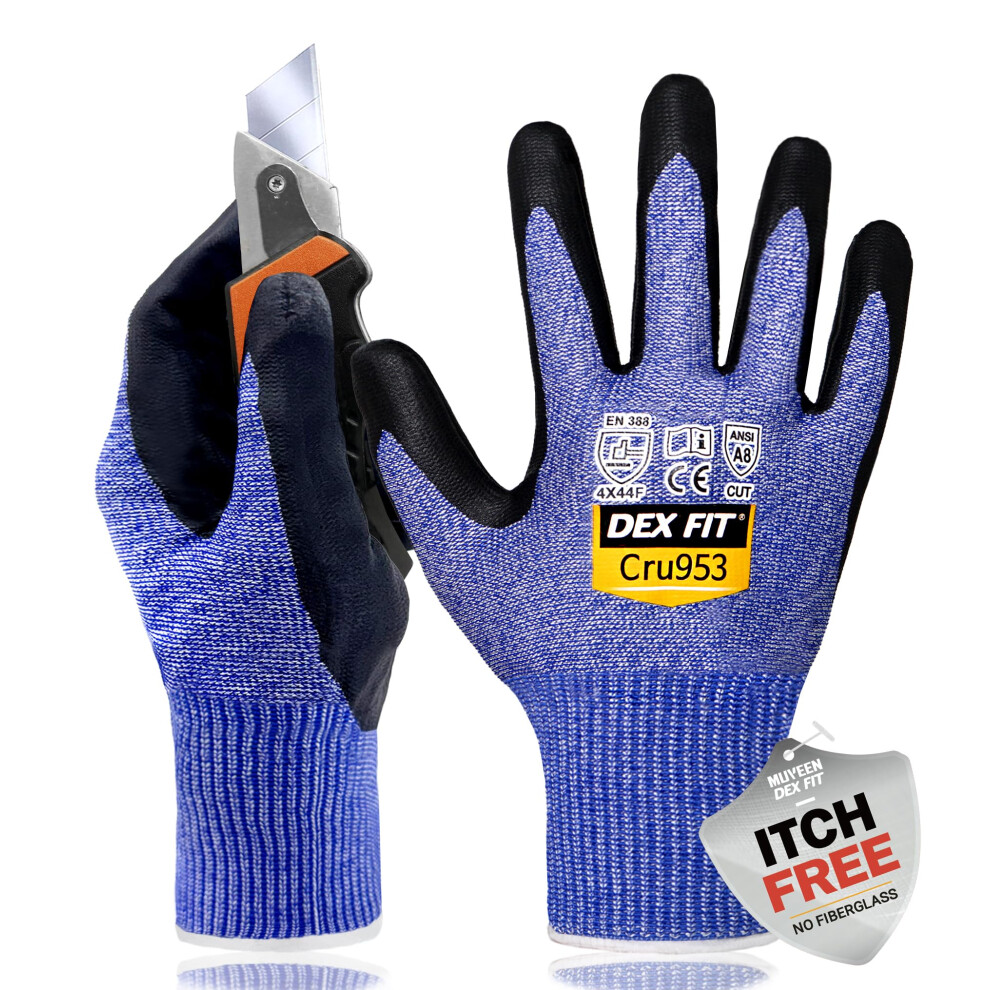 Dex Fit Cut Resistant Gloves Cru953 - Level A8 Tungsten Protection, Itch-Free 3D Comfort Fit, Durable Grip, Thin & Breathable, Touchscreen, Ideal For 191876013581