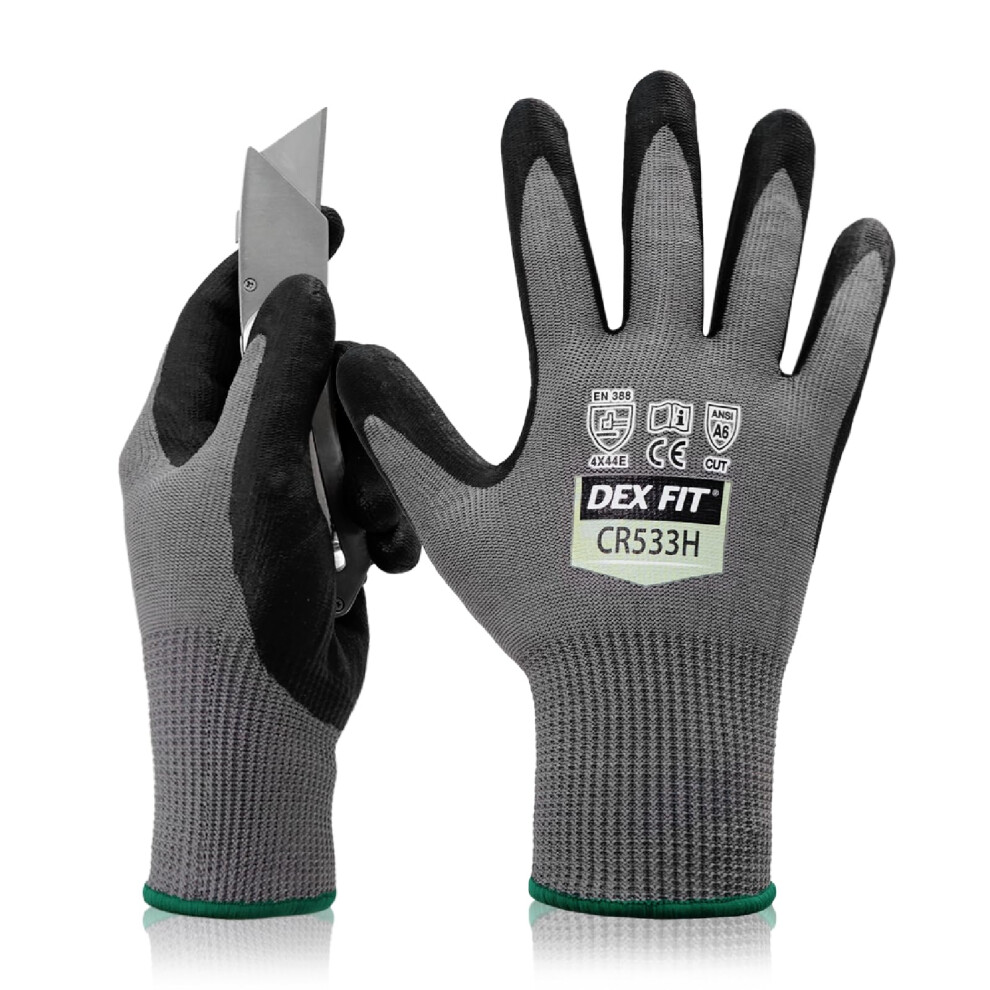 Dex Fit Level A6 Fiberglass Free Cut Resistant Gloves Cr533h, 3D Comfort Fit, No Itch, Firm Grip, Soft & Durable, Touch-Screen Compatible, Dexterity, 191876011358