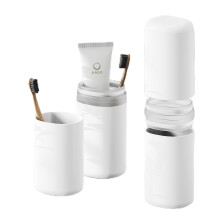 FERYES Porta Spazzolino da Viaggio con Dentifricio - Organizer Grande Capacità con Bicchieri, Case Portatile - Bianco