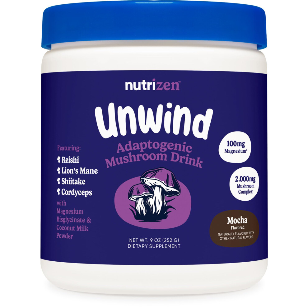 Nutricost Nutrizen Pm Unwind Adaptogenic Mushroom Drink (Mocha Flavored) 30 Servings - Includes Reishi, Lion's Mane, Shiitake, Cordyceps