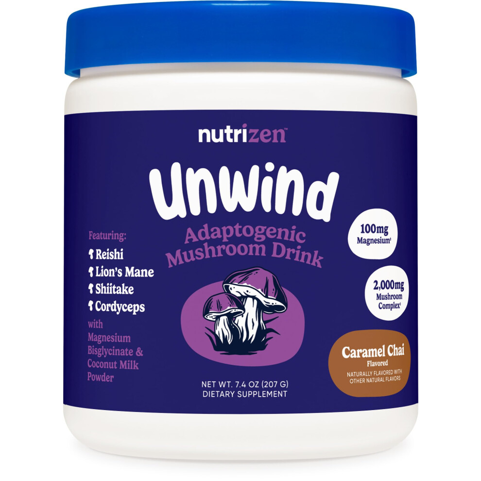 Nutricost Nutrizen Pm Unwind Adaptogenic Mushroom Drink (Caramel Chai Flavored) 30 Servings - Includes Reishi, Lion's Mane, Shiitake, Cordyceps