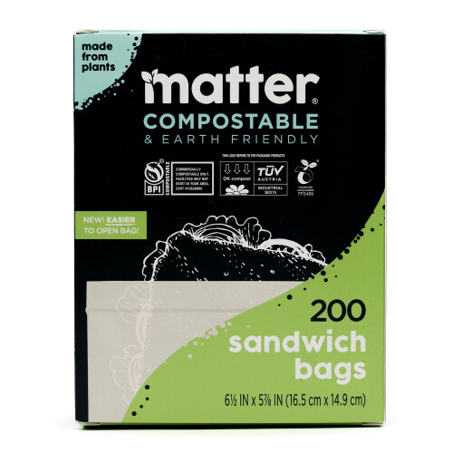 Sacchetti Compostabili Matter per Alimenti, Eco-Friendly, Resealabili, 200 Pezzi