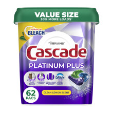 Podi per Lavastoviglie Cascade Platinum Plus, Sapone per Piatti, Fresco Limone, 62 Pezzi
