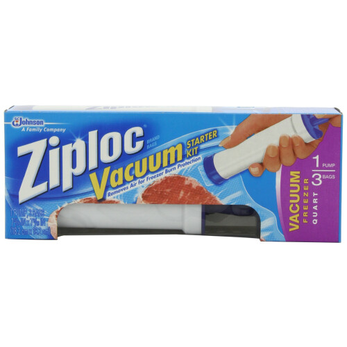 Ziploc Vakuumstartkit, 3-Quart Påsar, 1-Pump