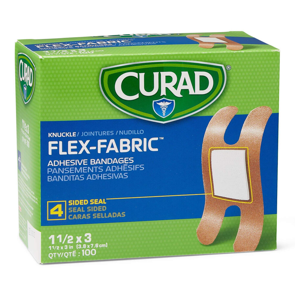 Essendant, Inc Curad Fabric Adhesive Knuckle Bandages, Finger Bandages For Knuckles (Pack Of 100), Natural