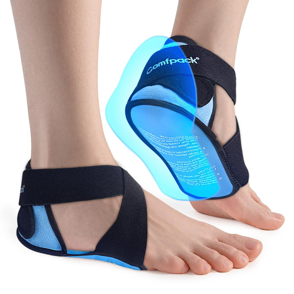 Comfpack Plantar Fasciitis Relief Ice Packs With Heel & Sole Gel Coverage, 2Pcs Gel Heel Cups Protectors For Pain Relief, Fsa Eligible Hsa, Adjustable
