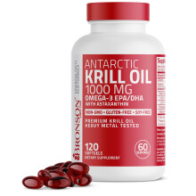Aceite de Krill Antártico Bronson 1000 mg con Omega-3s EPA, DHA, Astaxantina 120 Cápsulas