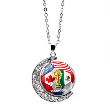 (green) 2026 USA-Canada-Mexico World Cup Rotating Moon Pendant Necklace Fashion Women Trendy Statement Chain Gift