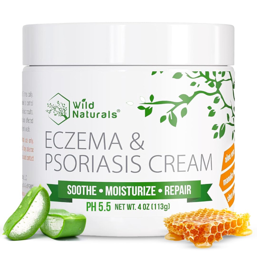 Wild Naturals Eczema & Psoriasis Cream For Dry, Itchy Skin - Eczema Relief For Adults & Kids - Moisturizing Psoriasis Cream With Manuka Honey