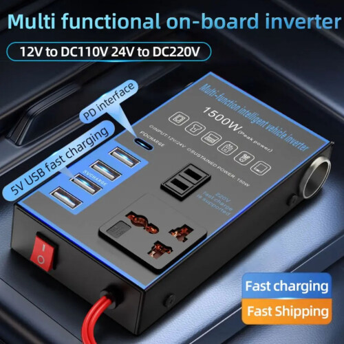 Consistent 1500W 12V 24V to 220V Auto Converter Suitable for Various Electronics