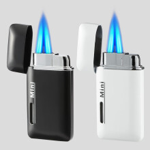Cponmist 2 Pack Mini Briquet Butane, Briquet Torche Double Jet avec Fenêtre, Réglable et Rechargeable