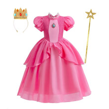 (7-8Y (Size 140)) Kids Rosalina Peach Princess Dress Girls Halloween Disguise Cosplay 2026 New Movie Costume Birthday Vestido Halloween Carnival