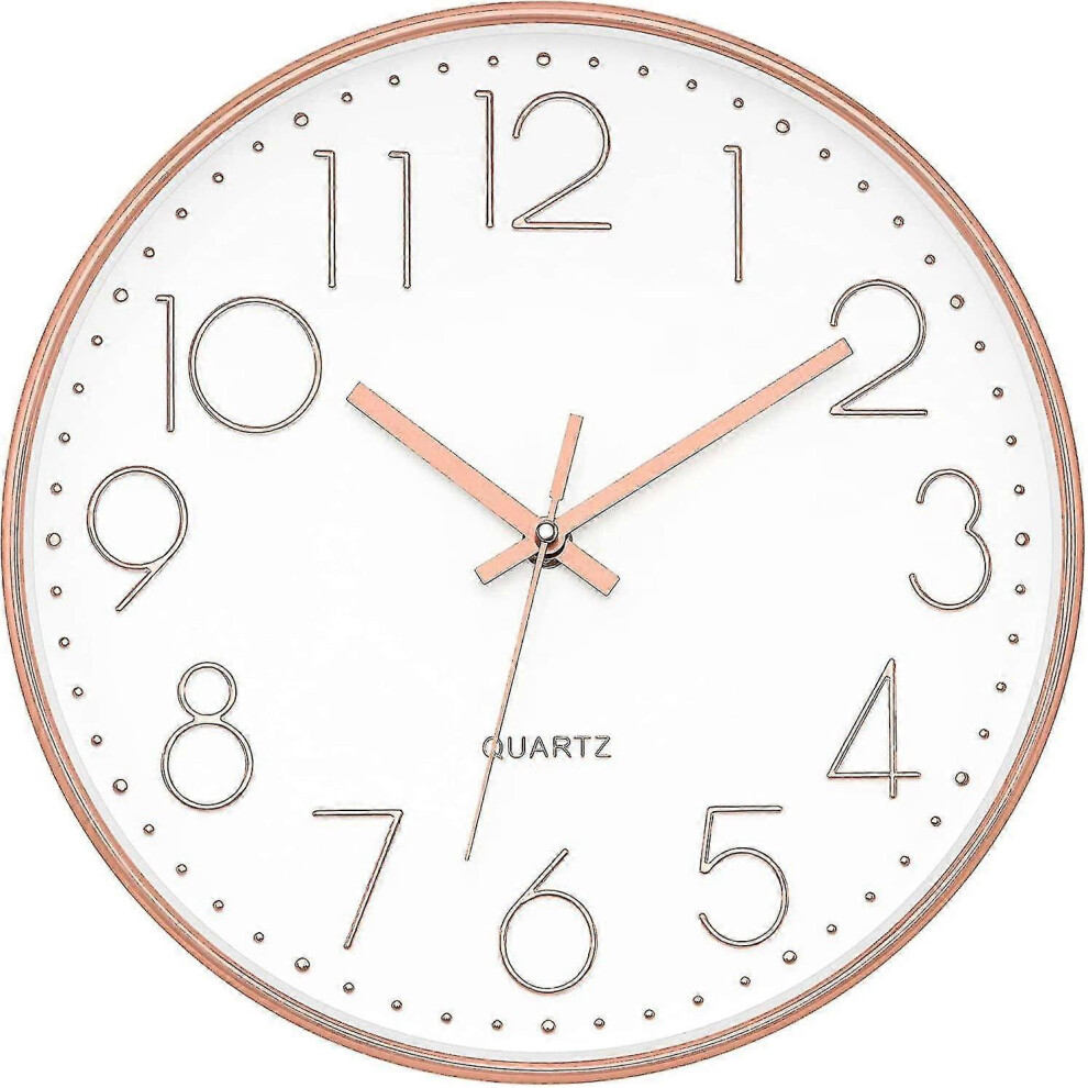 Wall Clock, Modern Rose 12 Inch Silent Non-Ticking Round Decorative Edition 0618 Gold 6913222340202