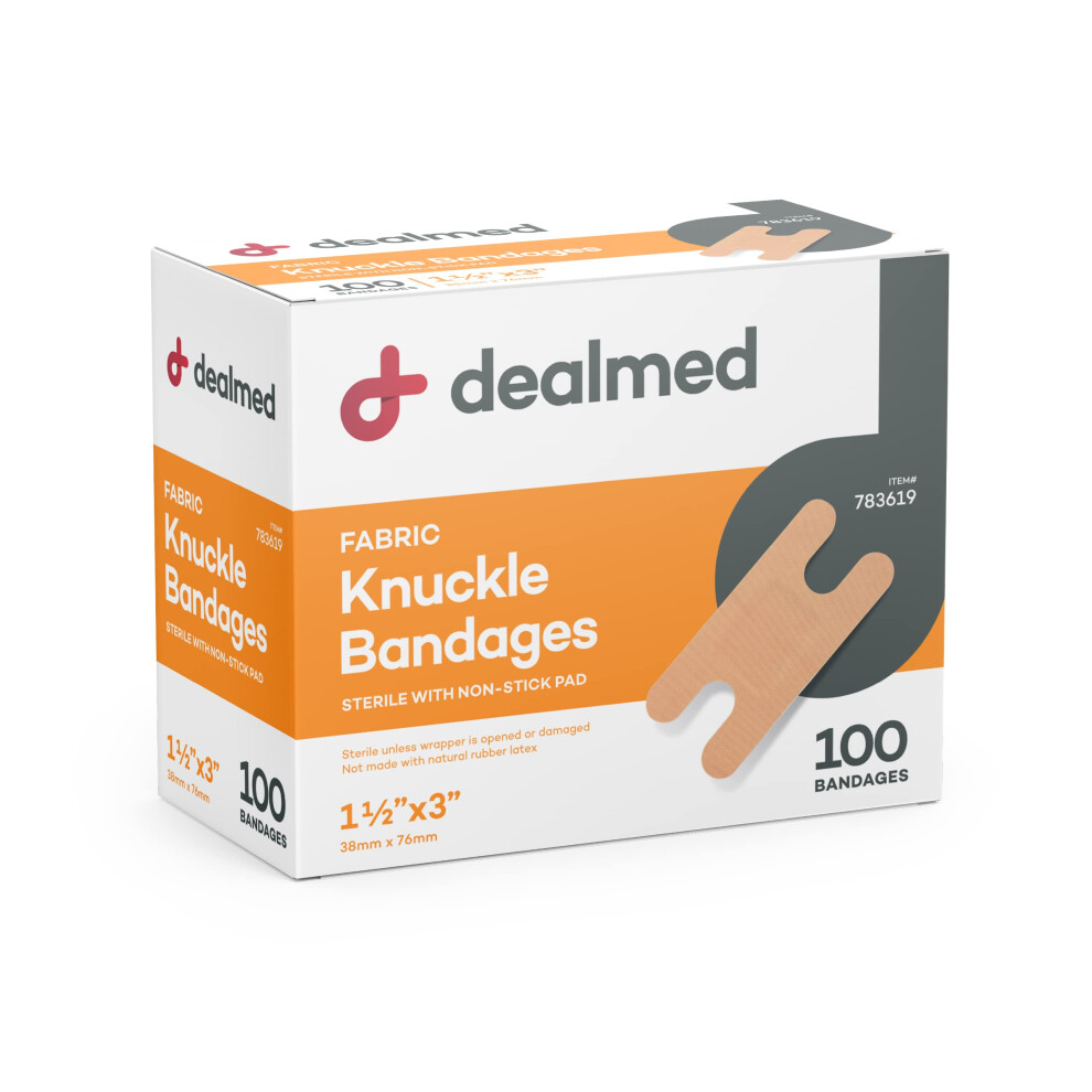 Dealmed Fabric Knuckle Flexible Adhesive Bandages - 100 Count (1 Pack) Bandages With Non-Stick Pad, Latex Free, Wound Care For First Aid Kit, 1 1/2" X