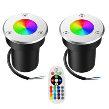 RGBW in Ground Light 12V Outdoor Well Light 3W Color LED Light Low Voltage Landscape Light with Remote Control 2pcs