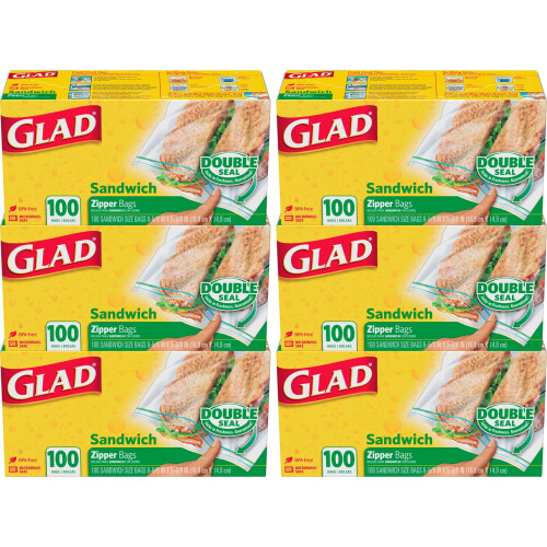 Glad Zipper Förvaringspåsar - Smörgås - 100 Styck, 6 Pack