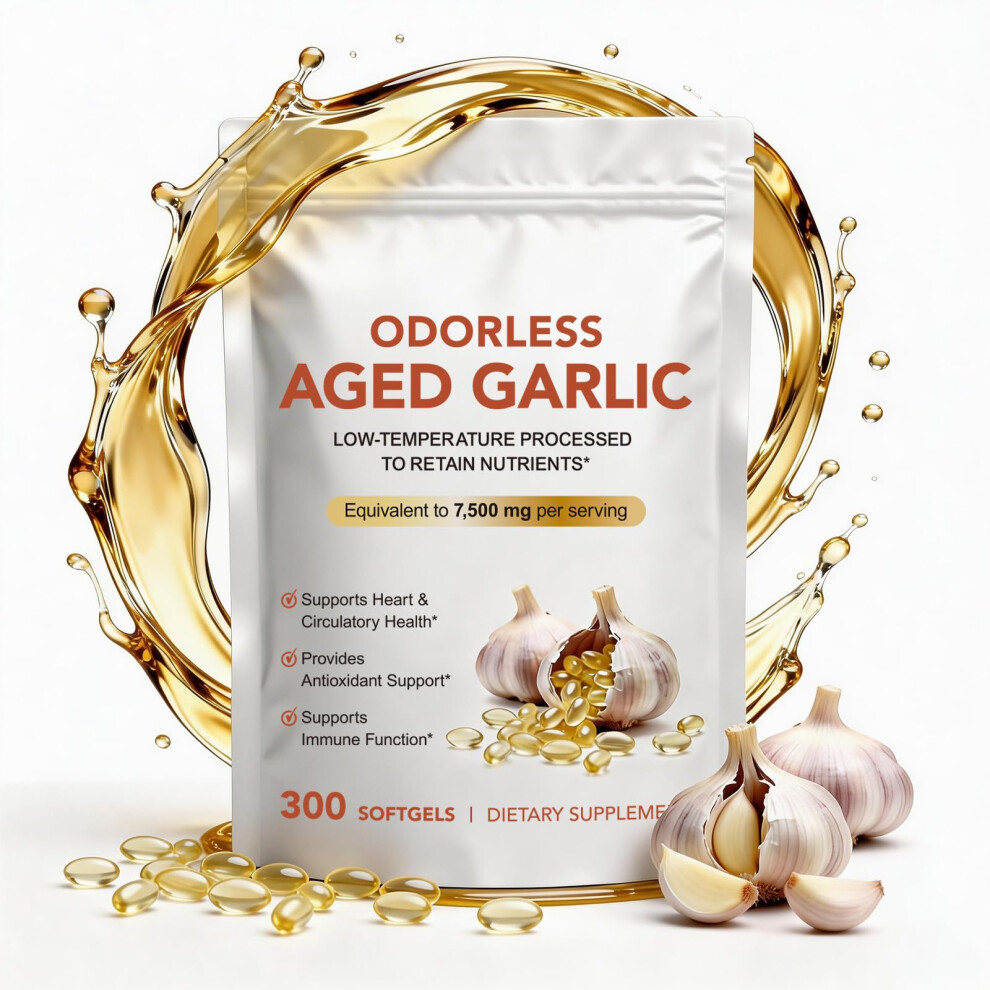 Vofank Odorless Aged Garlic Extract | Aged Garlic Extract Capsules | 300 Softgels | 15:1 Concentrated Formula Equivalent To 7,500Mg Garlic | Supports Heart