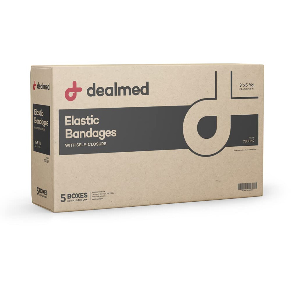 Dealmed 3" Elastic Bandage Wrap With Self-Closure - 50 Elastic Bandages, 5 Yards Stretched Compression Bandage Wrap, Wound Care Product For First Aid