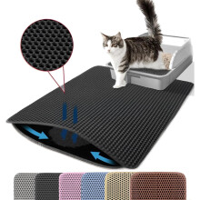(Black, 40x50cm) Cat Litter Mat Double Layer Pet Non Slip Big Pet Litter Box Filter MatWear Resistant Waterproof Anti-slip Cat Litter Mat
