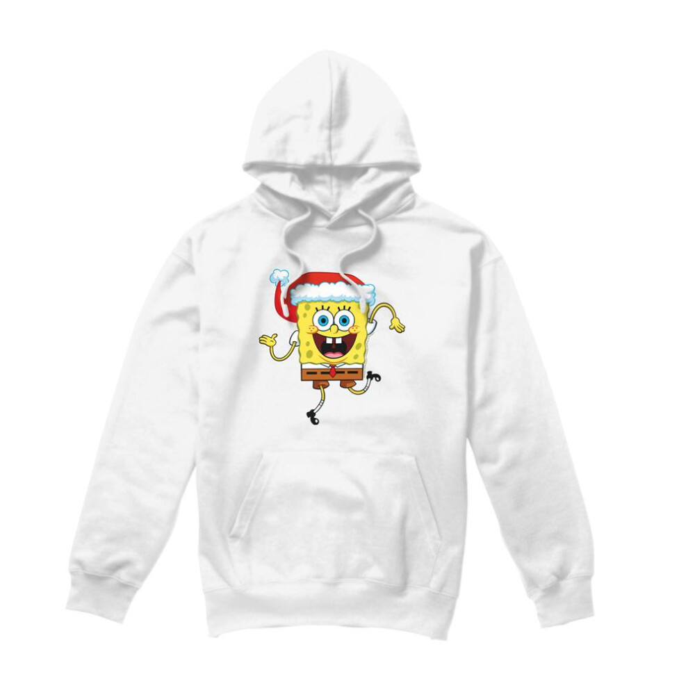 Spongebob Squarepants (M, White) Mens Santa Hat Christmas Hoodie