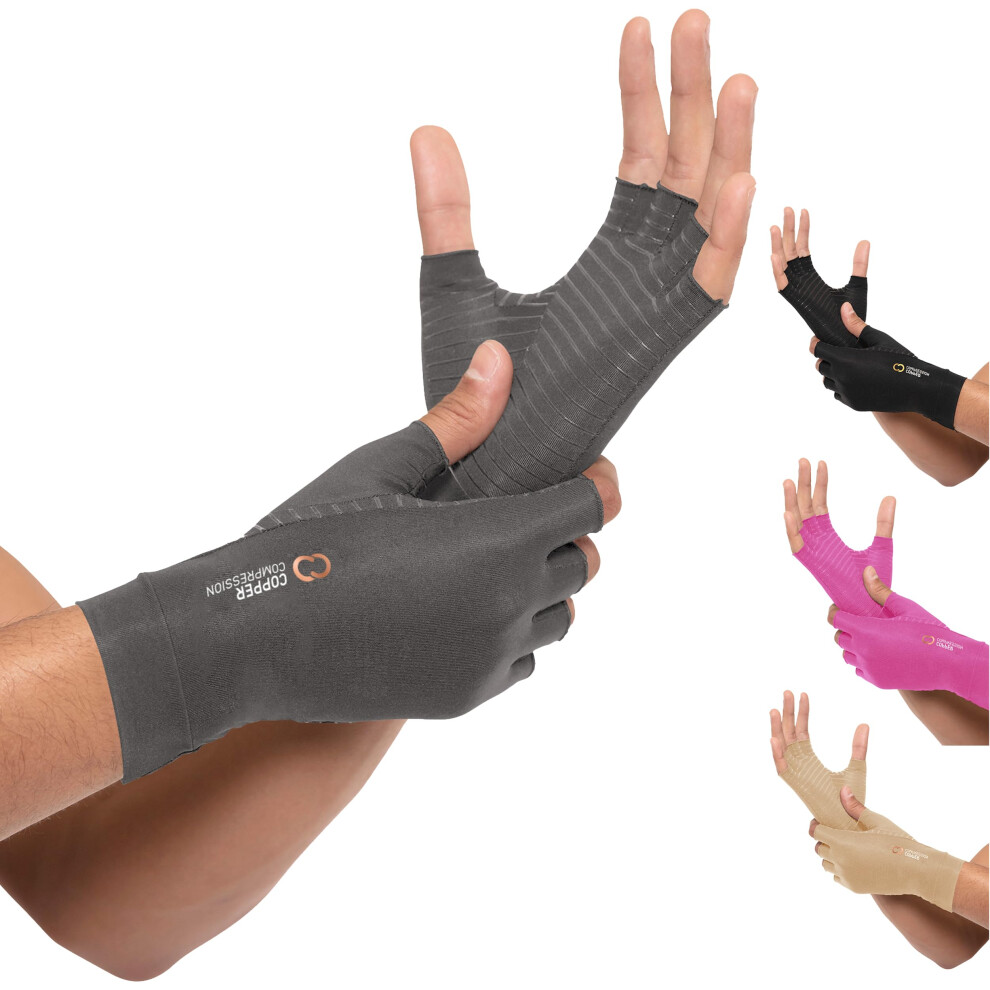 Copper Compression Arthritis Gloves | Fingerless Arthritis Carpal Tunnel Pain Relief For Men & Women | Hand Support Wrist Brace For Neuropathy, Rheuma