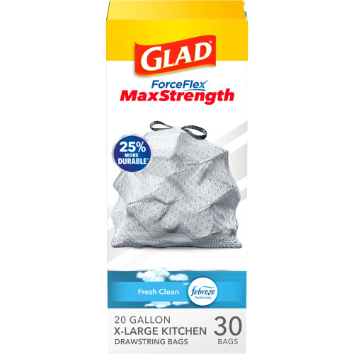 Glad ForceFlex MaxStrength XL Soppåsar, 20 Gal, Fresh Clean, 30 Ct