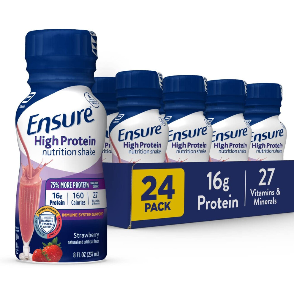 Ensure High Protein Nutritional Shake, 16G Protein, Meal Replacement Shakes, With Nutrients To Support Immune System Health, Strawberry, 8 Fl Oz (Pack