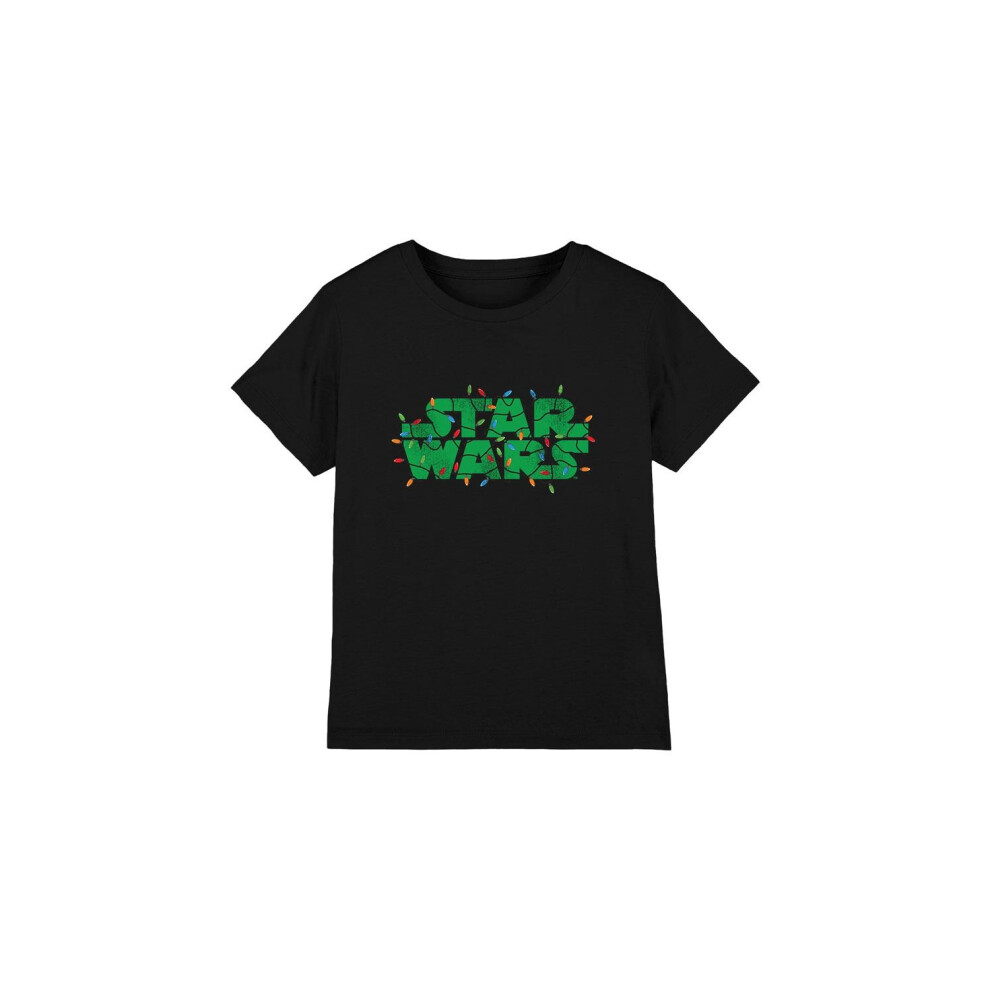 Star Wars (5-6 Years, Black) Childrens/Kids Christmas Lights Logo T-Shirt