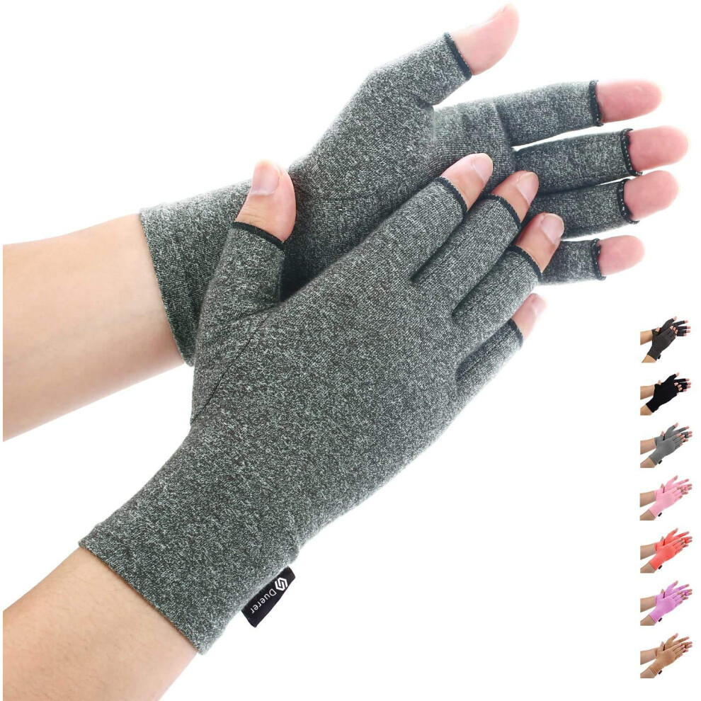 Duerer Arthritis Compression Gloves Women Men For Rsi, Carpal Tunnel, Rheumatiod, Tendonitis, Fingerless Gloves For Computer Typing And Dailywork (Gra