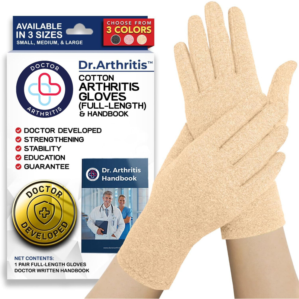 Dr. Arthritis Doctor Developed Nude Arthritis Gloves/Skin Gloves And Doctor Written Handbook - Soft With Mild Compression, For Arthritis, Raynauds Disease & Carpal