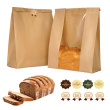 Funcoo 60 Pzas Bolsas de Papel para Pan, Bolsas de Almacenamiento para Panadería con Ventana