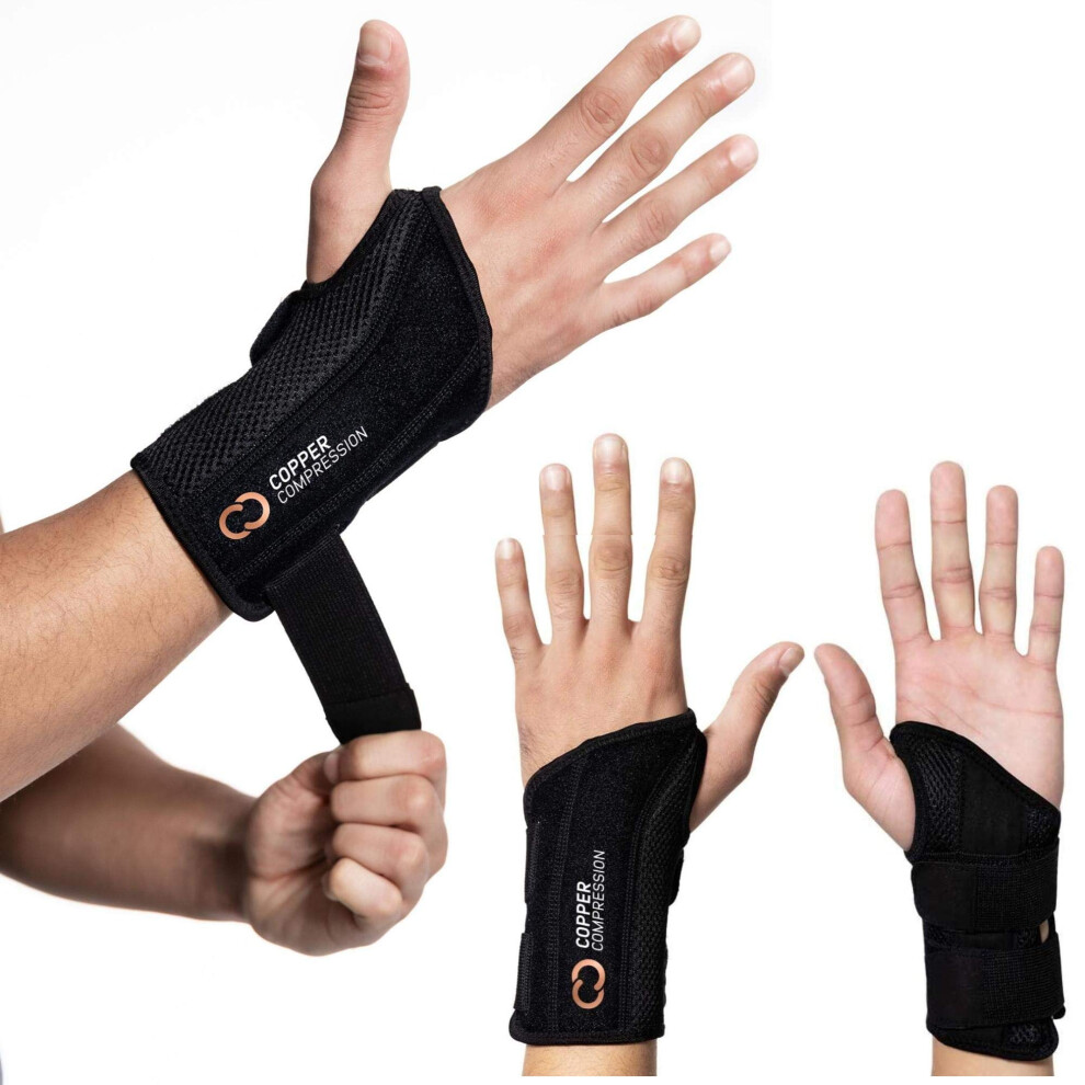 Copper Compression Wrist Brace - Copper Infused Adjustable Orthopedic Support Splint For Pain, Carpal Tunnel, Arthritis, Tennis Elbow, Tendinitis, Rsi