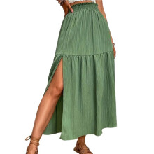 Women'S Flowy Maxi Skirts Boho Summer Elastic Waisted Pleated A Long Skirt Bean Green S