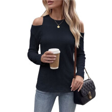 Women'S Cold Shoulder Tops Long Sleeve Textured Going Out T-Shirts for Women Casual Tunic Tops Navy S