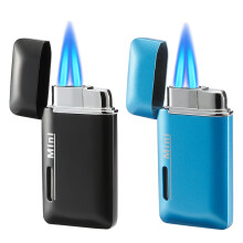 Cponmist 2 Pack Mini Butaan Aanstekers, Dubbele Jet Torch Aansteker met Zichtbaar Venster
