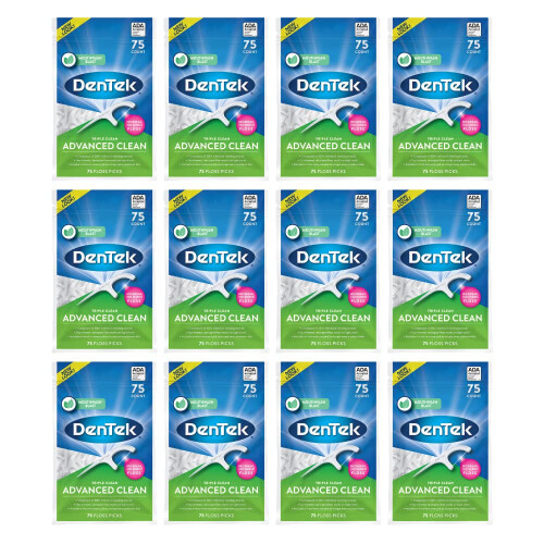 DenTek Triple Advanced Clean Collutorio Floss Picks, 75 Pezzi, (Confezione da 12)