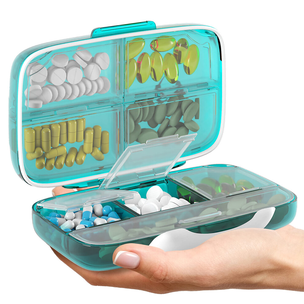Bexeen Travel Pill Organizer - Airtight Medicine Case For Traveling Portable Pharmacy Box With Labels Vitamin Container 8 Compartment Supplement Medication H